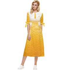 Texture Pattern Macro Glass Of Beer Foam White Yellow Bow Sleeve Chiffon Midi Dress by uniart180623