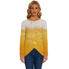 Texture Pattern Macro Glass Of Beer Foam White Yellow Long Sleeve Crew Neck Pullover Top by uniart180623