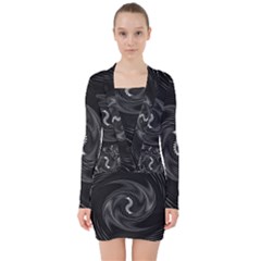 Abstract Mandala Twirl V-neck Bodycon Long Sleeve Dress by uniart180623