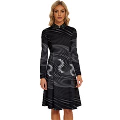 Abstract Mandala Twirl Long Sleeve Shirt Collar A-line Dress