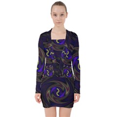 Manadala Twirl Abstract V-neck Bodycon Long Sleeve Dress by uniart180623