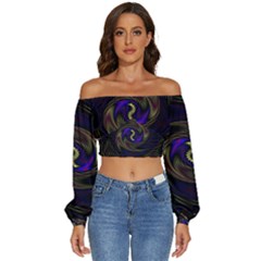 Manadala Twirl Abstract Long Sleeve Crinkled Weave Crop Top by uniart180623