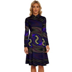 Manadala Twirl Abstract Long Sleeve Shirt Collar A-line Dress