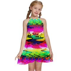 Waves Of Color Kids  Halter Collar Waist Tie Chiffon Dress by uniart180623