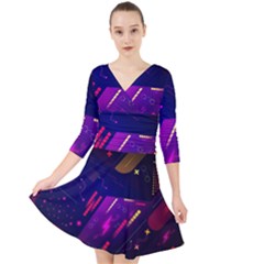 Colorful Abstract Background Creative Digital Art Colorful Geometric Artwork Quarter Sleeve Front Wrap Dress by uniart180623