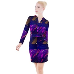 Colorful Abstract Background Creative Digital Art Colorful Geometric Artwork Button Long Sleeve Dress by uniart180623