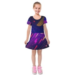 Colorful Abstract Background Creative Digital Art Colorful Geometric Artwork Kids  Short Sleeve Velvet Dress by uniart180623