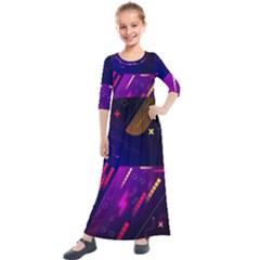 Colorful Abstract Background Creative Digital Art Colorful Geometric Artwork Kids  Quarter Sleeve Maxi Dress by uniart180623