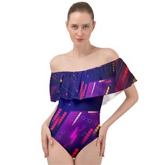 Colorful Abstract Background Creative Digital Art Colorful Geometric Artwork Off Shoulder Velour Bodysuit  by uniart180623