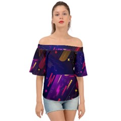 Colorful Abstract Background Creative Digital Art Colorful Geometric Artwork Off Shoulder Short Sleeve Top by uniart180623