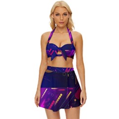 Colorful Abstract Background Creative Digital Art Colorful Geometric Artwork Vintage Style Bikini Top And Skirt Set  by uniart180623