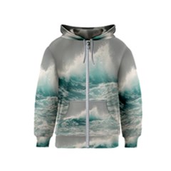 Big Storm Wave Kids  Zipper Hoodie by uniart180623