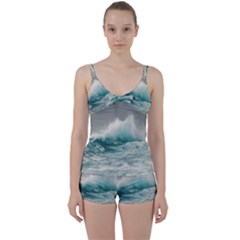 Big Storm Wave Tie Front Two Piece Tankini by uniart180623