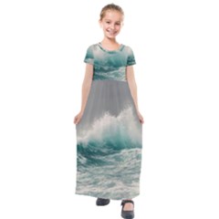 Big Storm Wave Kids  Short Sleeve Maxi Dress by uniart180623