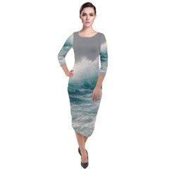 Big Storm Wave Quarter Sleeve Midi Velour Bodycon Dress by uniart180623