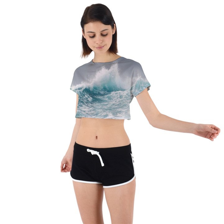 Big Storm Wave Tie Back Short Sleeve Crop Tee