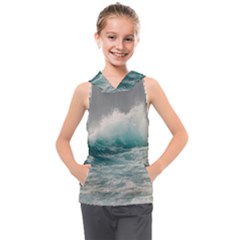 Big Storm Wave Kids  Sleeveless Hoodie by uniart180623