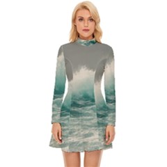 Big Storm Wave Long Sleeve Velour Longline Dress by uniart180623