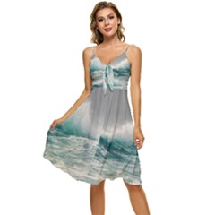 Big Storm Wave Sleeveless Tie Front Chiffon Dress by uniart180623