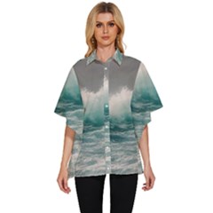 Big Storm Wave Women s Batwing Button Up Shirt