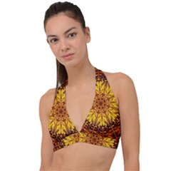 Abstract Gold Mandala Yellow Halter Plunge Bikini Top by uniart180623