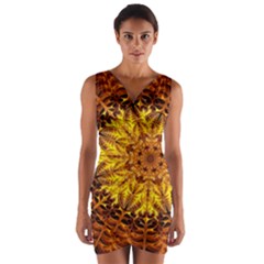 Abstract Gold Mandala Yellow Wrap Front Bodycon Dress by uniart180623