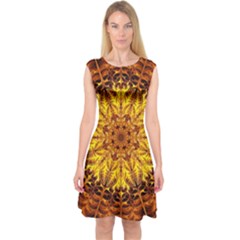 Abstract Gold Mandala Yellow Capsleeve Midi Dress by uniart180623