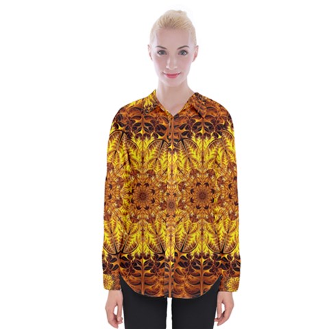 Abstract Gold Mandala Yellow Womens Long Sleeve Shirt by uniart180623