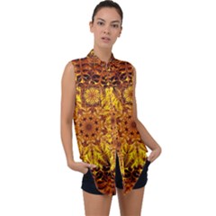 Abstract Gold Mandala Yellow Sleeveless Chiffon Button Shirt