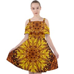 Abstract Gold Mandala Yellow Cut Out Shoulders Chiffon Dress by uniart180623