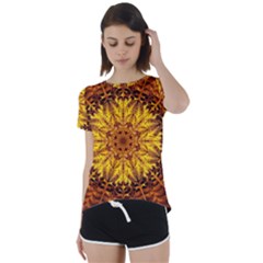 Abstract Gold Mandala Yellow Short Sleeve Open Back Tee by uniart180623