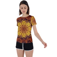 Abstract Gold Mandala Yellow Back Circle Cutout Sports Tee by uniart180623