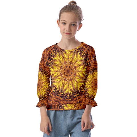 Abstract Gold Mandala Yellow Kids  Cuff Sleeve Top by uniart180623