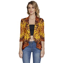 Abstract Gold Mandala Yellow Women s 3/4 Sleeve Ruffle Edge Open Front Jacket by uniart180623