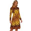 Abstract Gold Mandala Yellow Long Sleeve Shirt Collar A-Line Dress View3