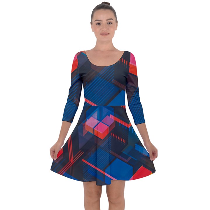 Minimalist Abstract Shaping Abstract Digital Art Minimalism Quarter Sleeve Skater Dress