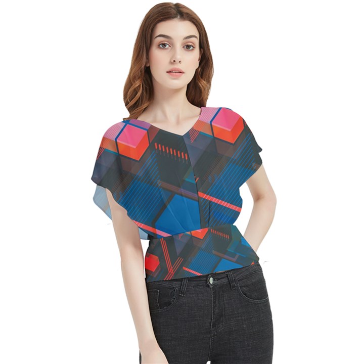 Minimalist Abstract Shaping Abstract Digital Art Minimalism Butterfly Chiffon Blouse