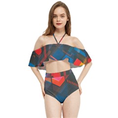 Minimalist Abstract Shaping Abstract Digital Art Minimalism Halter Flowy Bikini Set  by uniart180623