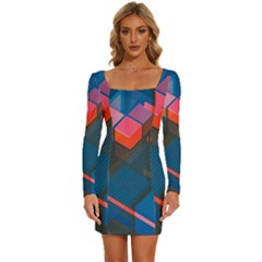 Minimalist Abstract Shaping Abstract Digital Art Minimalism Long Sleeve Square Neck Bodycon Velvet Dress by uniart180623