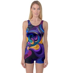 Colorful Waves Abstract Waves Curves Art Abstract Material Material Design One Piece Boyleg Swimsuit by uniart180623