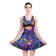 Colorful Waves Abstract Waves Curves Art Abstract Material Material Design Reversible Skater Dress by uniart180623