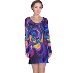 Colorful Waves Abstract Waves Curves Art Abstract Material Material Design Long Sleeve Nightdress by uniart180623