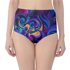 Colorful Waves Abstract Waves Curves Art Abstract Material Material Design Classic High-waist Bikini Bottoms by uniart180623