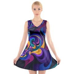 Colorful Waves Abstract Waves Curves Art Abstract Material Material Design V-neck Sleeveless Dress by uniart180623