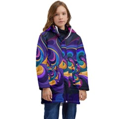 Colorful Waves Abstract Waves Curves Art Abstract Material Material Design Kids  Hooded Longline Puffer Jacket by uniart180623