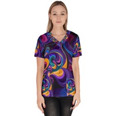 Colorful Waves Abstract Waves Curves Art Abstract Material Material Design Women s V-neck Scrub Top by uniart180623