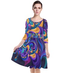 Colorful Waves Abstract Waves Curves Art Abstract Material Material Design Quarter Sleeve Waist Band Dress by uniart180623