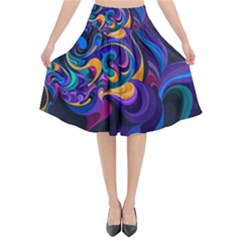 Colorful Waves Abstract Waves Curves Art Abstract Material Material Design Flared Midi Skirt by uniart180623