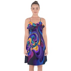 Colorful Waves Abstract Waves Curves Art Abstract Material Material Design Ruffle Detail Chiffon Dress by uniart180623