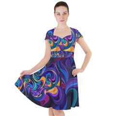 Colorful Waves Abstract Waves Curves Art Abstract Material Material Design Cap Sleeve Midi Dress by uniart180623